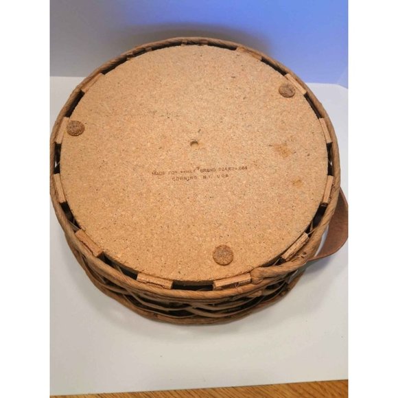 Vintage PYREX Round Wicker Basket Holder with Leather Handles 024.624.684 - Picture 3 of 5